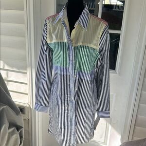 Jones New York tunic length Button Down Shirt with Asymmetrical Color E